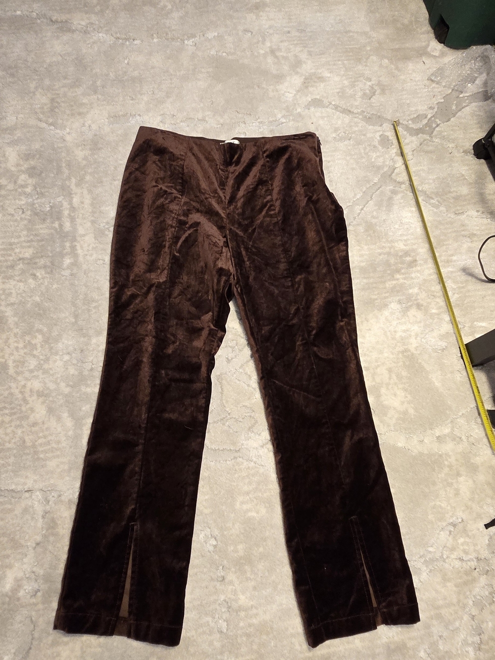 Maeve MP Dark Brown Plush Velvet Straight Leg Womens Pants